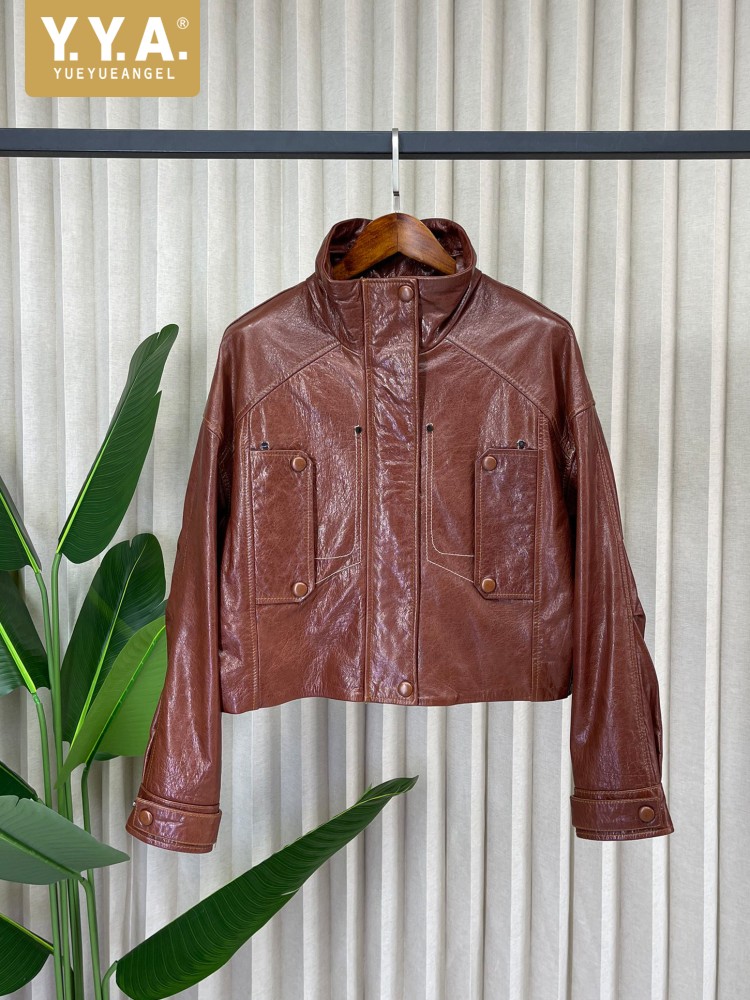 Leather Work Jacket Women'S - 패션 여성 루즈핏 천연 가죽 숏