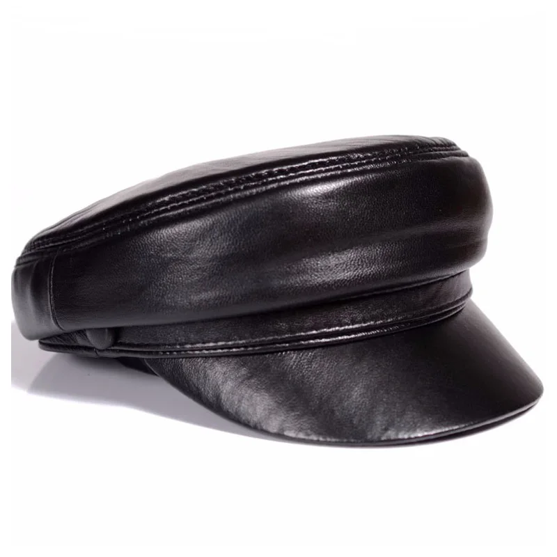 Leather Work Hat - 남녀공용 천연 가죽 방풍 육군 모자,