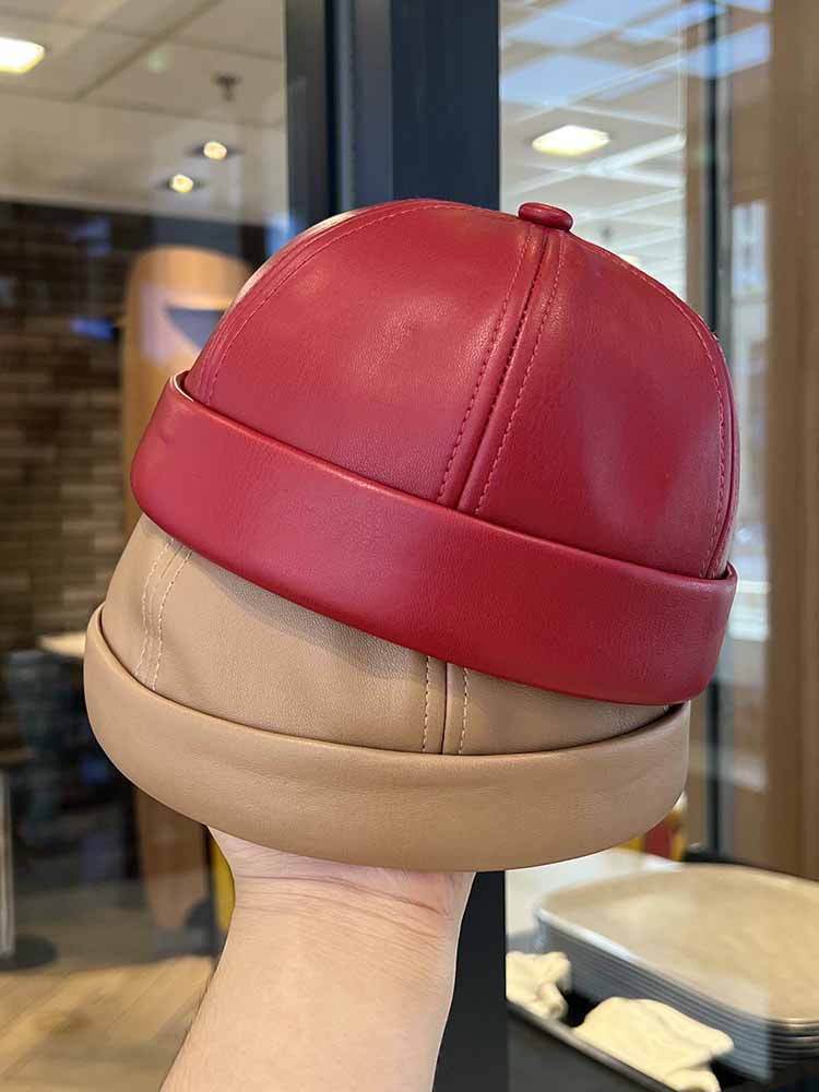 Leather Work Hat - 봄, 여름 빈티지 가죽 레더랜드 햇,
