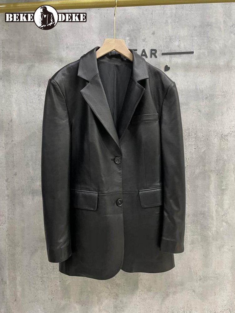 Leather Work Jacket Women'S - 여성 양가죽 정품 가죽 루즈핏 싱글