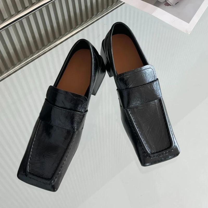 여성 스퀘어 토 청키 힐 드레스 슈즈 부드러운 가죽 로 - Leather Work Dress 리뷰 및 가격