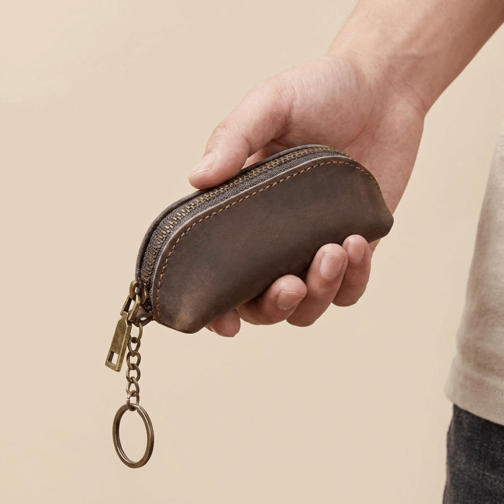 레트로 스타일의 분실 방지 미니 가죽 동전 지갑, 단색 - Leather Work For Car 리뷰 및 가격