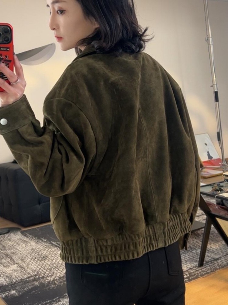 럭셔리 레트로 여성 양가죽 스웨이드 재킷 워크 레이디스 - Leather Work Jacket Women'S 리뷰 및 가격