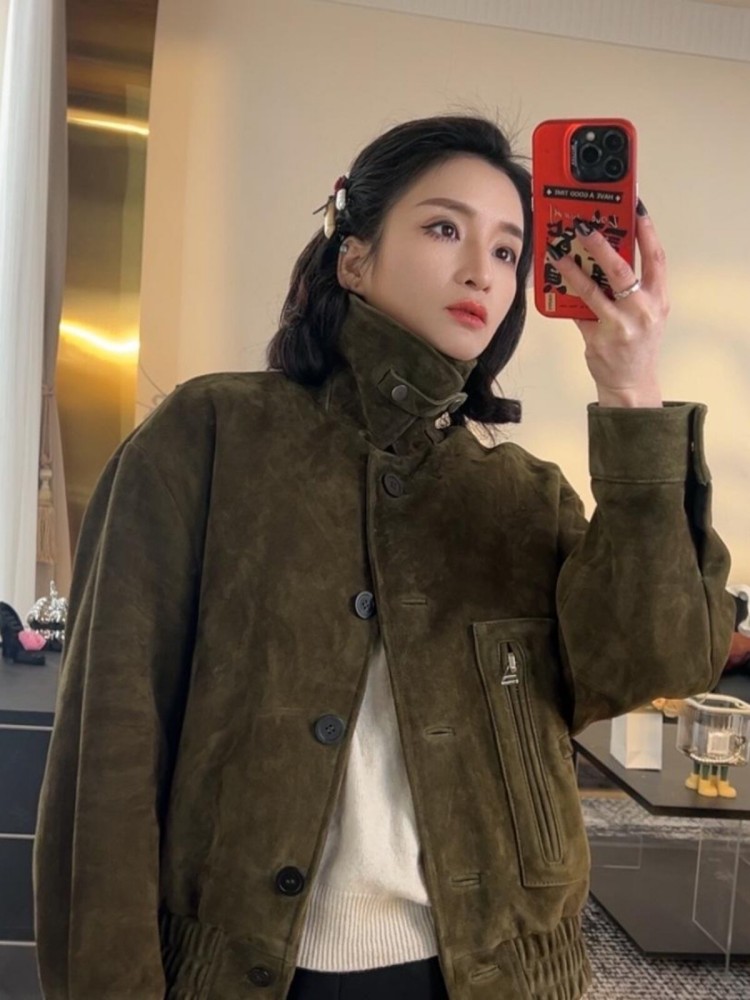 럭셔리 레트로 여성 양가죽 스웨이드 재킷 워크 레이디스 - Leather Work Jacket Women'S 리뷰 및 가격