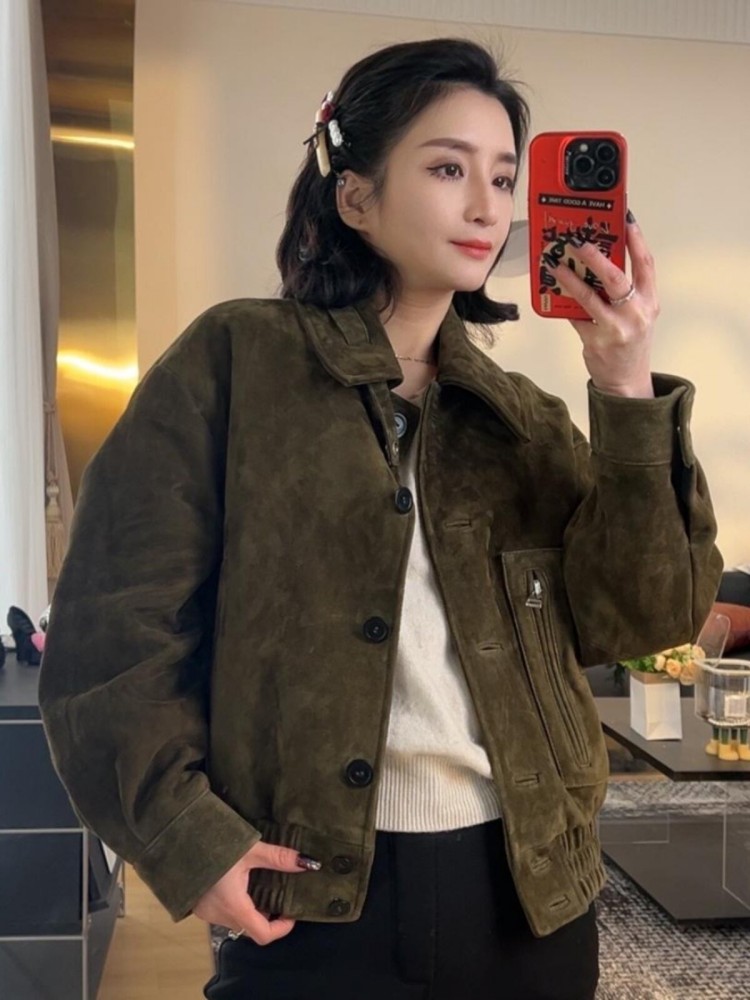 럭셔리 레트로 여성 양가죽 스웨이드 재킷 워크 레이디스 - Leather Work Jacket Women'S 리뷰 및 가격
