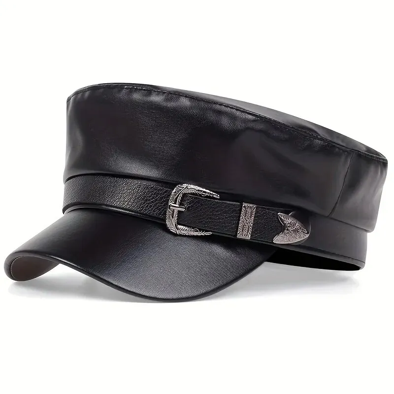 패션 여성용 큰 벨트 버클 가죽 모자 봄 가을 세일러  - Leather Work Hat 리뷰 및 가격