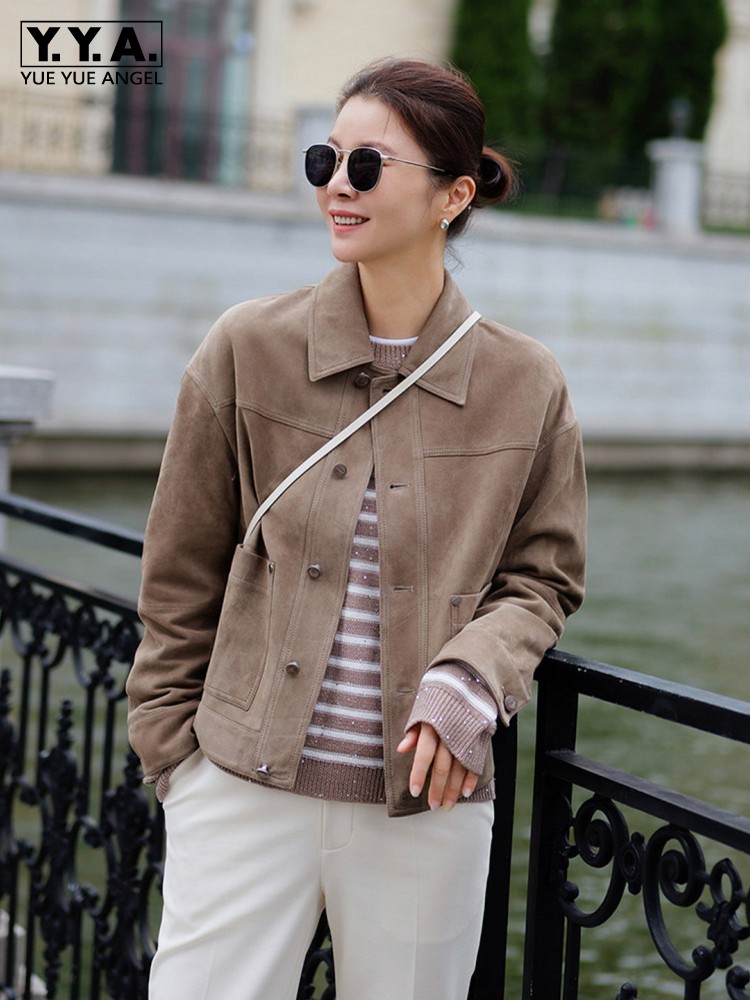 고품질 여성 슬림핏 싱글 브레스티드 리얼 스웨이드 가죽 - Leather Work Jacket Women'S 리뷰 및 가격