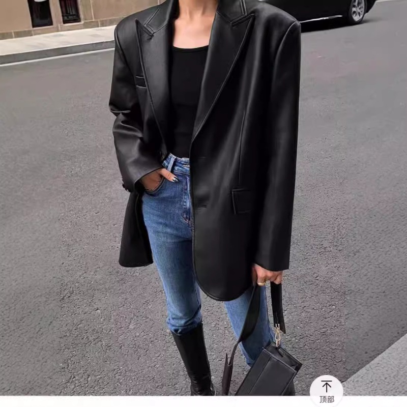 가을 겨울 여성용 PU 가죽 비즈니스 블레이저 재킷 빈 - Leather Work Jacket Women'S 리뷰 및 가격