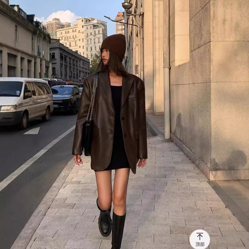 가을 겨울 여성용 PU 가죽 비즈니스 블레이저 재킷 빈 - Leather Work Jacket Women'S 리뷰 및 가격