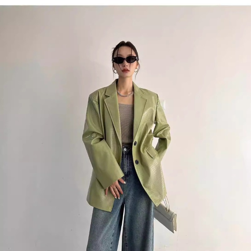 가을 겨울 여성용 PU 가죽 비즈니스 블레이저 재킷 빈 - Leather Work Jacket Women'S 리뷰 및 가격