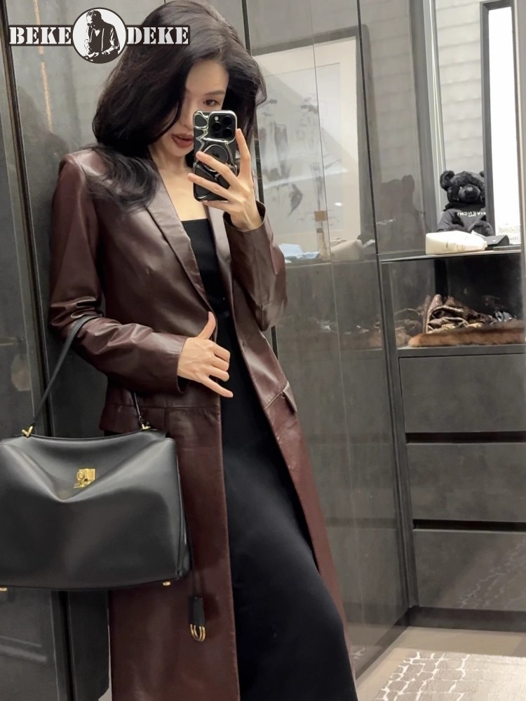 이탈리아 디자이너 여성용 긴 양가죽 정품 가죽 재킷,  - Leather Work Jacket Women'S 리뷰 및 가격