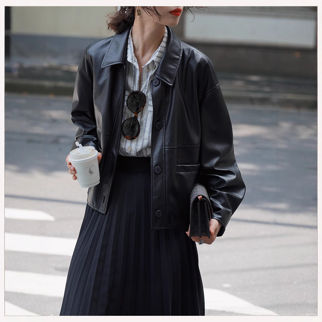 여성용 짧은 코트 인조 가죽 재킷 턴다운 칼라 PU 코 - Leather Work Jacket Women'S 리뷰 및 가격